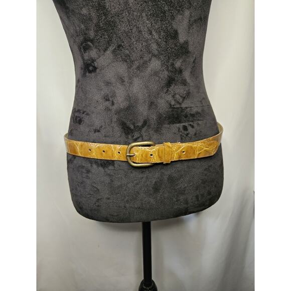 Vintage Croc Print Faux Leather Belt Brown Womens Large 38" 1" W Made In USA - Picture 1 of 8